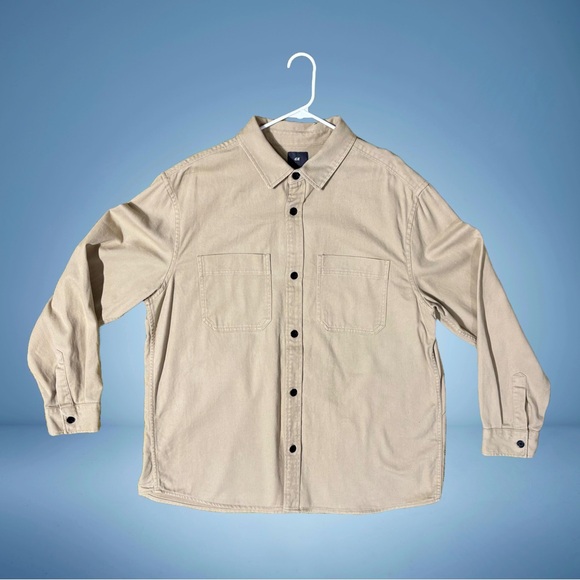 H&M Men's Beige Denim Button-Up Jacket - Picture 1 of 2